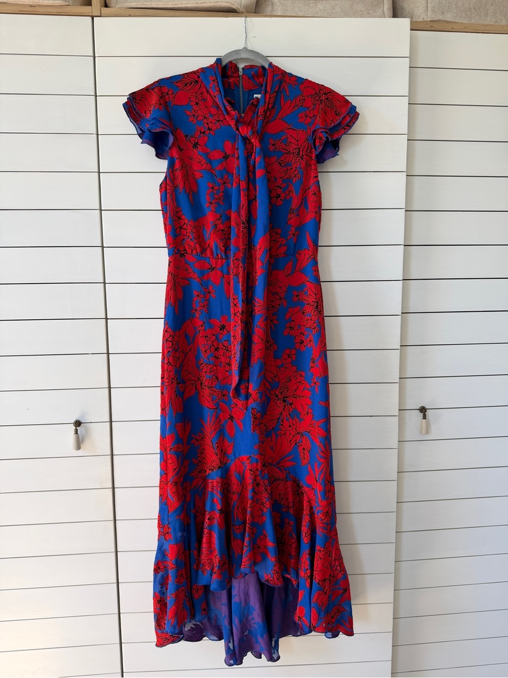 Alice + Olivia Blue Dress with Red Floral Print - High low